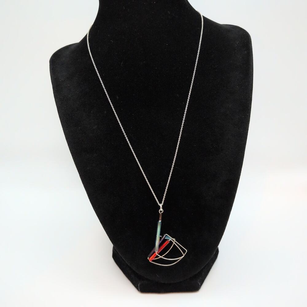 Barbie Levy Sterling Silver 925 Barb-Wire Geometric Art Colorful Glass Necklace - Picture 3 of 7